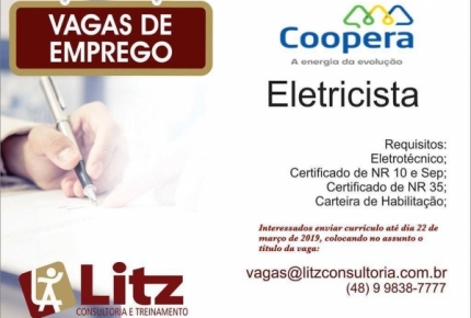COOPERA ABRE VAGA PARA ELETRICISTA.
